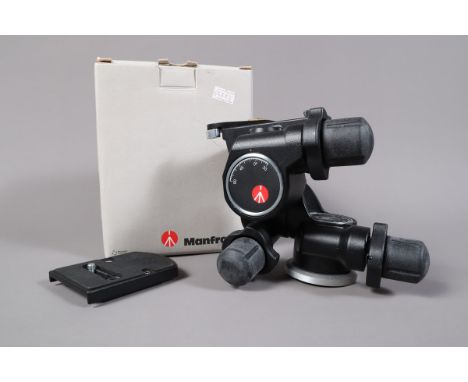 A Manfrotto 410 Junior Geaded Tripod Head, moves freely, with quick release plate, G-VG, in maker's box, with manaul 