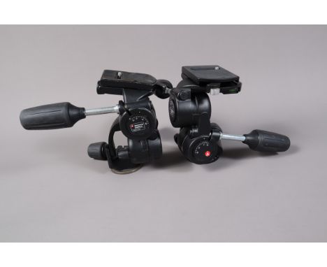 Two Manfrotto Tripod Heads,  two Manfrotto 808RC4 three-way heads, both move freely, G-VG, both with quick release plates