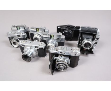 A Tray of Various Cameras, comprising two Bencini Koroll II, a Koroll III, an Ensign Autorange 16-20, a Leidolf Lordomat, a K