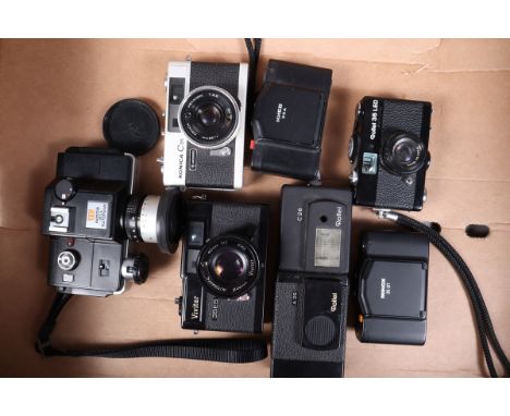 Compact Cameras,  Rollei 35 LED, Minox 35GT, Kiev 35A, Vivitar 35ES, Konica C-35 and Rollei A26, untested 