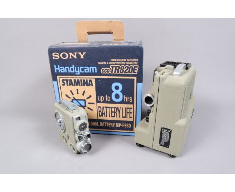 A Sony Camcorder and Eumig Cine Equipment, comprising a Sony Handycam CCD-TR820E Hi8 camcorder, ac power adapter, no battery,