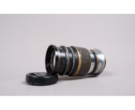 A 'Thin' Black-Chrome Leitz Wetzlar Elmar 9cm f/4 Lens, serial no 320702, 1936, barrel P-F, brassing, faded aperture scale, e