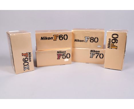 A Tray of Nikon Camera Bodies, a Nikon F50, grip tacky, in maker's box with manual, a F60, body G, in maker's box, with manua