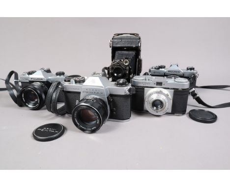 Various Cameras, an Asahi Pentax Spotmatic SPII SLR camera, a Super-Multi-Coated Takumar 55mm f/1.8 lens, aperture not workin