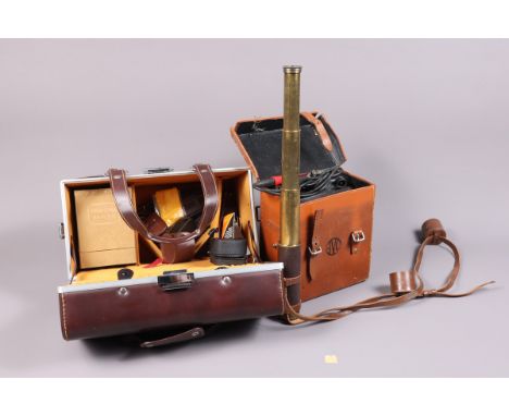 A Dollond London Brass Telescope and Other Items, including a Dollond 4-drawer 15x telescope, Leitz 5cm and 13.5cm accessory 