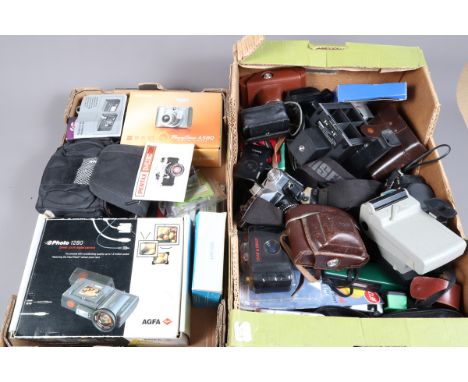 Two Trays of Various Cameras, more than 25 examples of digital, snapshot, toy cameras and SLRs, brands include Beier Beirette