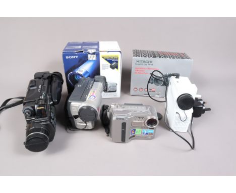 Video Camcorders, including a Hitachi DZHV595E Full HD camcorder, a Sony Handycam DCR-HC37 and Sony Handycam Vision DCR-SC100