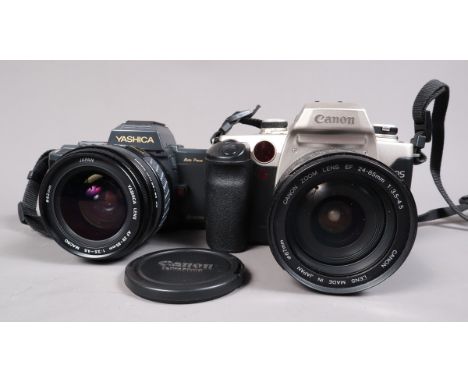 A Canon EOS 50E and a Yashica AF-230 SLR Cameras, serial no 9508704, body G, slight tackiness to grip, shutter working, meter