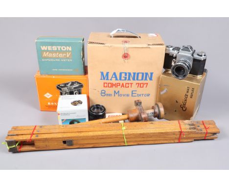 A Wirgin Edixa Mat SLR Camera and Other Items, an Edixa Mat Reflex B-L, shutter, mirror and lever wind have issues, 50mm f/2.