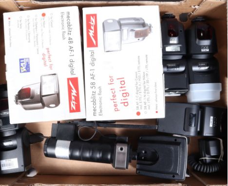 A Tray of Metz Flash Units, a 58 AF-1 digital flash unit, in maker's box, with manual, a 58 AF-2 digital flash unit,  two 48 
