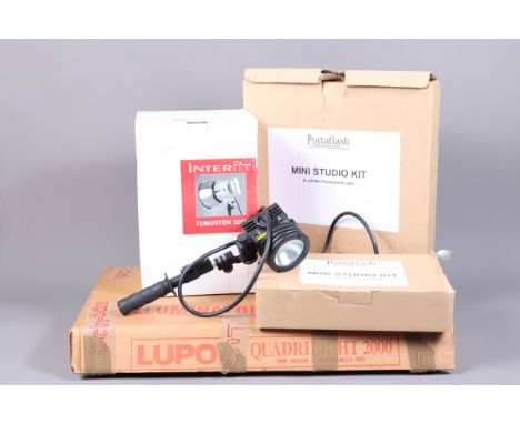 Studio Lighting Equipment, a Lupo Quadrilight 2000, in maker's box, a Portaflash FL-4832 flourescent rear and base light, in 