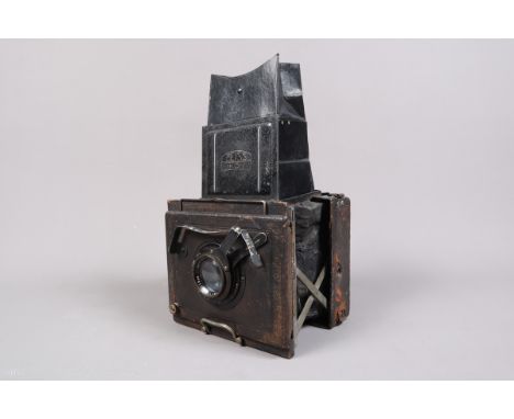 A Zeiss Ikon Miroflex B SLR Plate Camera, model 859/7, format 9 x 12cm, later model with leather covered front and a Carl Zei