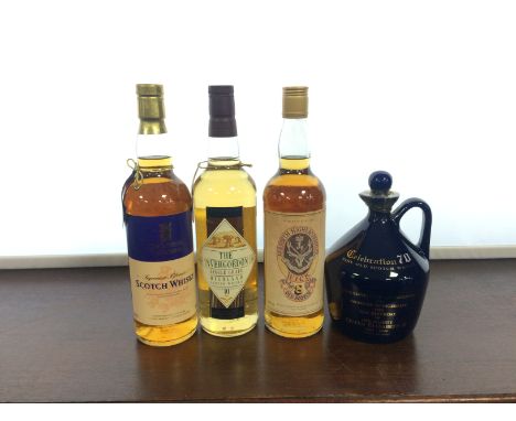 INVERGORDON AGED 10 YEARS
Active. Invergordon, Ross-shire. 
70cl, 40% volume. 
SEAFORTH HIGHLANDERS CLUB, WICK 8 YEARS OLD
Bl