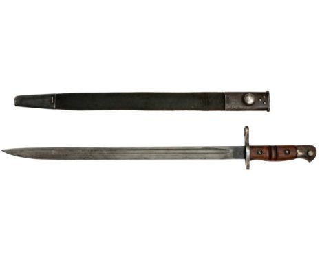 Great Britain. 1913 Pattern Bayonet. American manufacture, by Remington. For use in the Middle East. Wooden grip with two inc