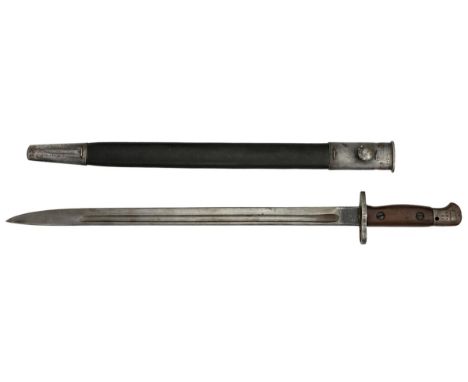 Great Britain. 1907 Pattern Bayonet. By Sanderson. Wooden grip. Maker's mark, date 1907, '28; test mark, acceptance mark, and