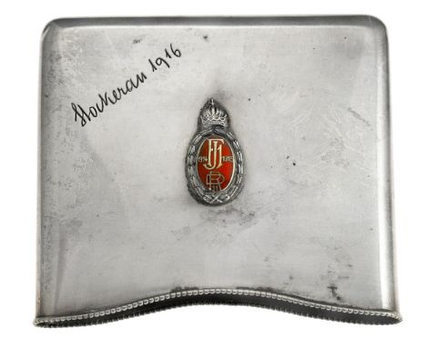 World War I Austro-Hungarian Silver and enameled cap. Rectangular sleeve for a cigarette holder? Crowned "FJ1" monogram with 