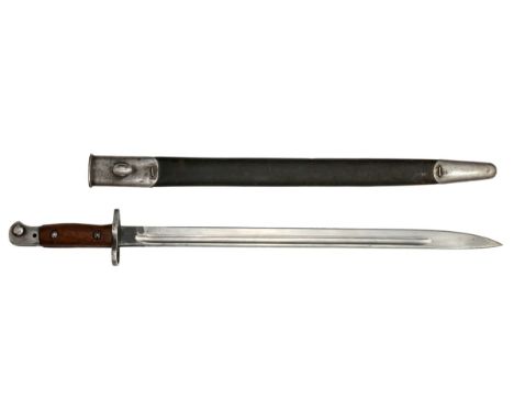 Great Britain. 1907 Pattern Bayonet. By JAC (Chapman), 1916. Wooden grip. Maker's mark, Crowned GR, date 1907, '16; test mark
