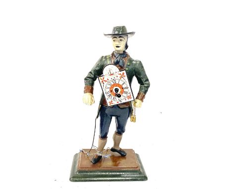 Vintage 1 key hole Mid 20th Century black forest clock man cast iron clock, 39 cm tall