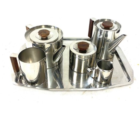 Stainless steel tea service 5 pieces and a tray
