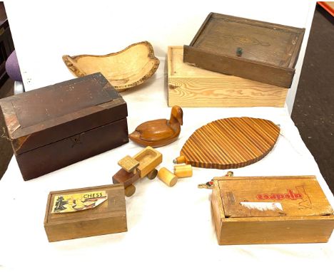 Selection of wooden items to includes Pipe rack, tea caddy etc 