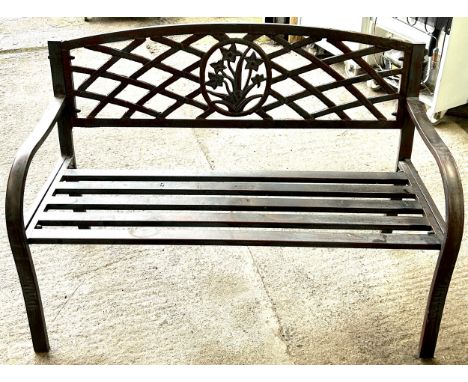 Metal garden bench, approximate measurements: Height 18 inches Length 45 inches, Depth 30 inches