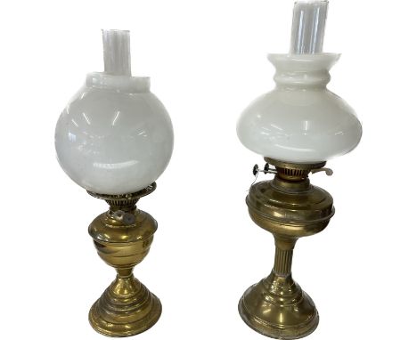 2, Vintage Brass oil lamp with funnel and shade