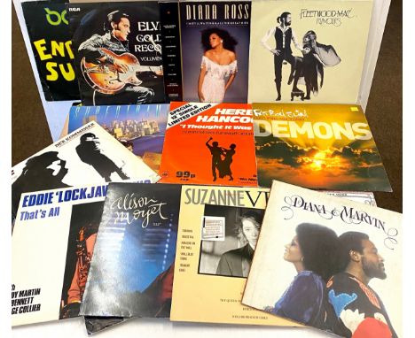 Selection of vintage records to include Elvis, Diana Ross, Eric Clapton, Th Beatles (45) etc