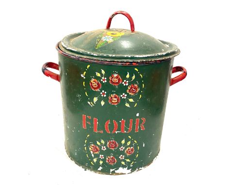 Vintage barge ware lidded Flour tin 