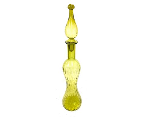 Vintage green glass genie bottle with stopper 