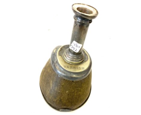 Horses hoof candlestick marked Varnish, loose in need of repair 