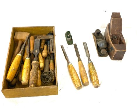 Selection of vintage hand tools includes files, wood working planes etc 