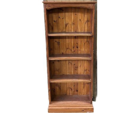 4 shelf wooden bookcase, approximate measurements: Width 26 inches, Height 60.5 inches, depth 9 inches
