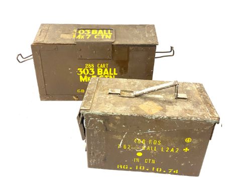 2 Vintage ammo boxes dated 12.11.52 and 10.10.74