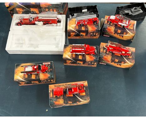 Models of yester year trucks includes  mercedes benz ladder truck, Ford AA Fire truck, year ahrens fox 1930 etc