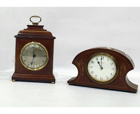 Edwardian mantel clock by Waite & Son of Cheltenham in inlaid mahogany case and one other (2) 