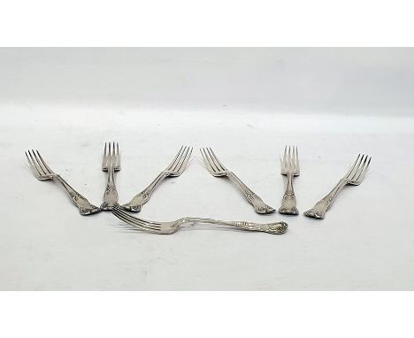 Six Georgian Kings pattern dinner forks and one further Kings pattern fork, 21.8 troy oz 