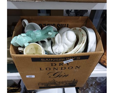 Box of assorted ceramics to include Royal Doulton Bunnykins jug, bowls, Wedgwood 'Peter Rabbit' design cups, etc