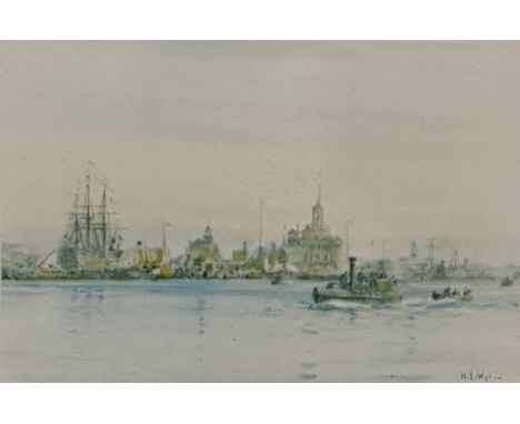 Framed print of the HMS Agamemnon at East Greenwich, colour print after Norman Thelwell of Romsey Abbey, signed in pencil in 