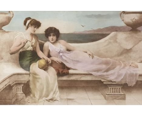 Colour print after Herbert Horwitz of two girls in Grecian dress by the sea, a print after Gregory, No.9/300 of Marilyn Monro