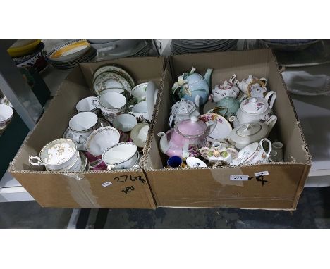 Four boxes of ceramics to include Wedgwood 'Kutani Crane' pattern part tea service, Aynsley 'April Rose' pattern part tea ser