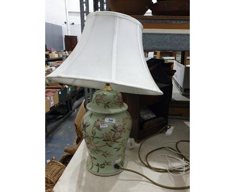 Chinese style ceramic table lamp together with a wooden shoe shine box (2) 