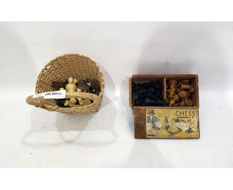 Turned natural and stained boxwood chess set in original box, bearing a label for 'K&C of London' and another chess set (2) T