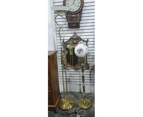 20th century brass-bodied uplighter and a further light (2) 