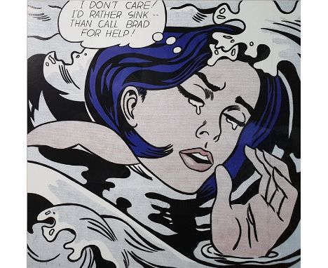 1960's style cartoon colour print "I Don't Care - I'd Rather Sink Than Call Brad for Help!", 54cm square 