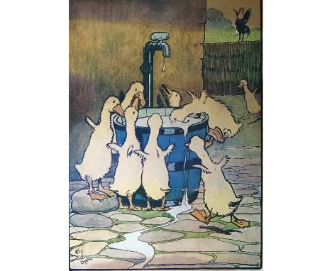 After Cecil AldinColour print "A Long Drink", framed, published Lawrence & Jellico 1907, the title stamped into the mount