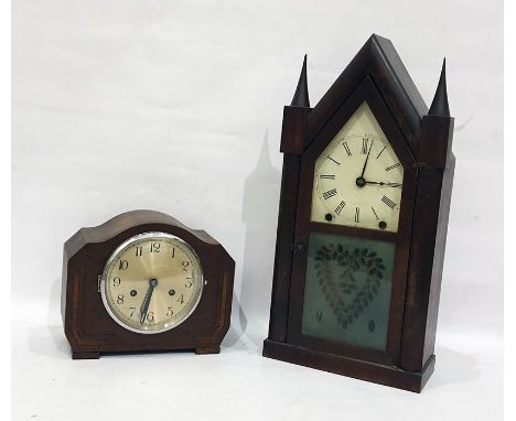 Mid 20th century mantel clock&nbsp;in oak case and another late 19th/early 20th century&nbsp;American&nbsp;eight-day clock&nb