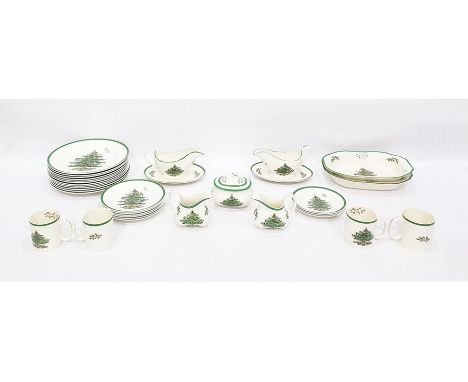 Large quantity of Spode pottery 'Christmas Tree' pattern dinnerware to include serving dishes, sauceboats, variously sized pl
