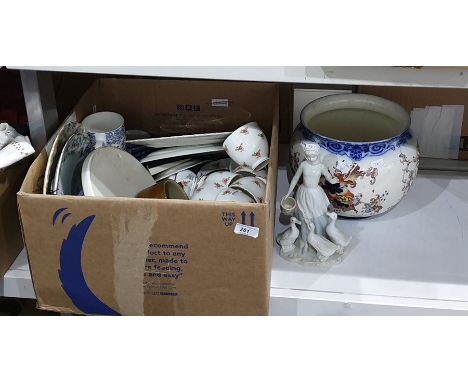 Box of various ceramics to include Royal Grafton part tea service decorated with roses, Johnson Bros 'Coaching Scenes', etc
