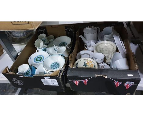 Two boxes of ceramics to include J&G Meakin part dinner service, Johnson brothers part dinner service, etc