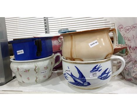 Eight ceramic chamber pots, various patterns